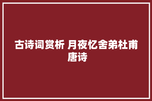 古诗词赏析 月夜忆舍弟杜甫 唐诗