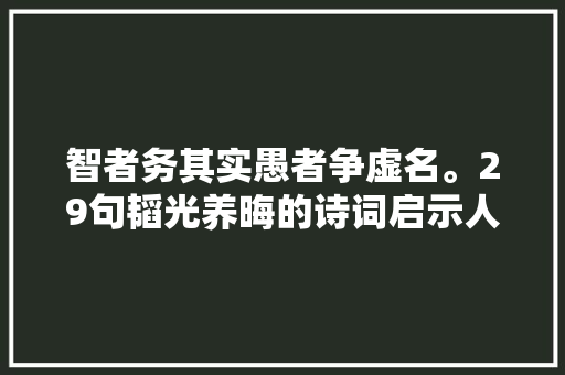 智者务其实愚者争虚名。29句韬光养晦的诗词启示人生之路