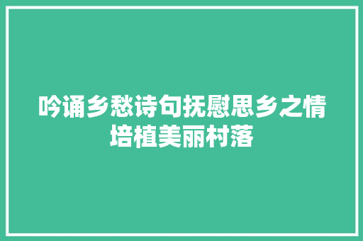 吟诵乡愁诗句抚慰思乡之情培植美丽村落