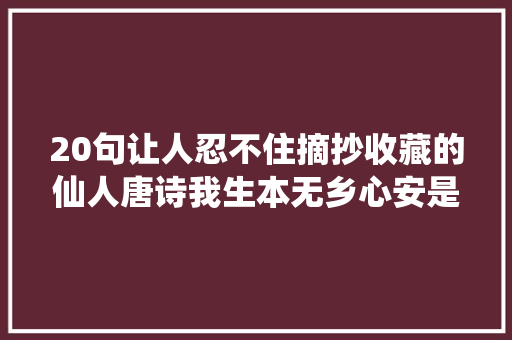 20句让人忍不住摘抄收藏的仙人唐诗我生本无乡心安是归处