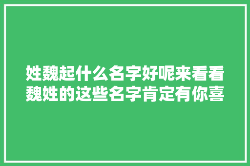 姓魏起什么名字好呢来看看魏姓的这些名字肯定有你喜好的