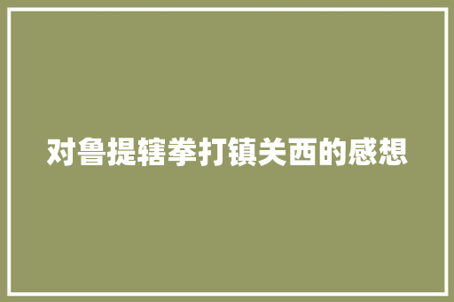 对鲁提辖拳打镇关西的感想