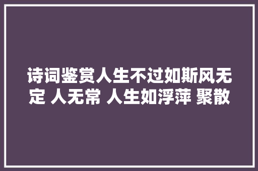 诗词鉴赏人生不过如斯风无定 人无常 人生如浮萍 聚散两茫茫