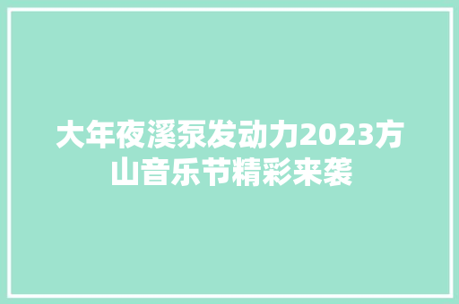 大年夜溪泵发动力2023方山音乐节精彩来袭