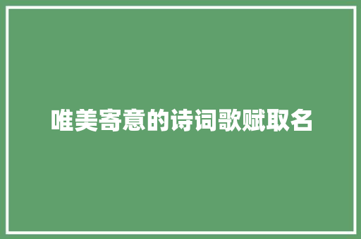 唯美寄意的诗词歌赋取名