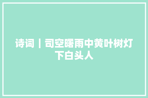 诗词｜司空曙雨中黄叶树灯下白头人