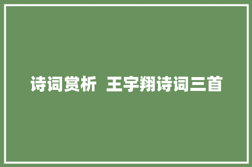 诗词赏析  王宇翔诗词三首