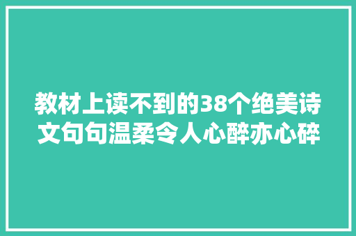 教材上读不到的38个绝美诗文句句温柔令人心醉亦心碎