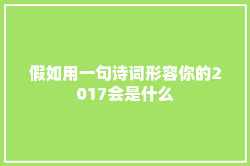 假如用一句诗词形容你的2017会是什么