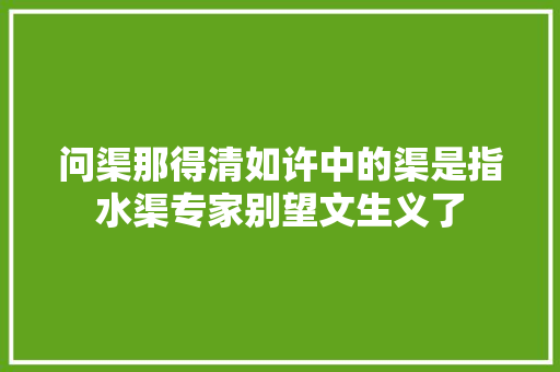 问渠那得清如许中的渠是指水渠专家别望文生义了
