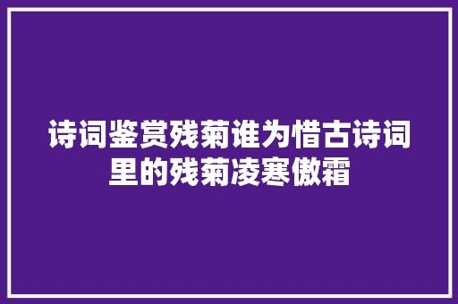 诗词鉴赏残菊谁为惜古诗词里的残菊凌寒傲霜