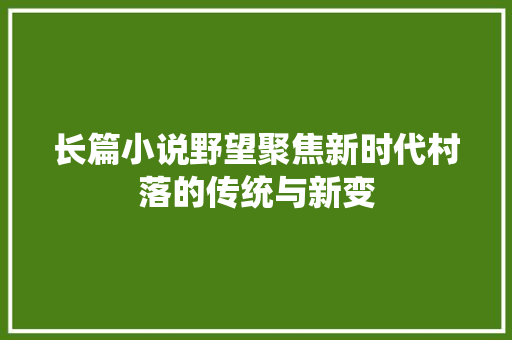 长篇小说野望聚焦新时代村落的传统与新变