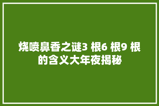 烧喷鼻香之谜3 根6 根9 根的含义大年夜揭秘