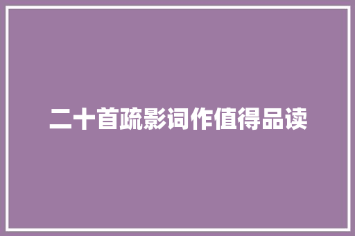二十首疏影词作值得品读
