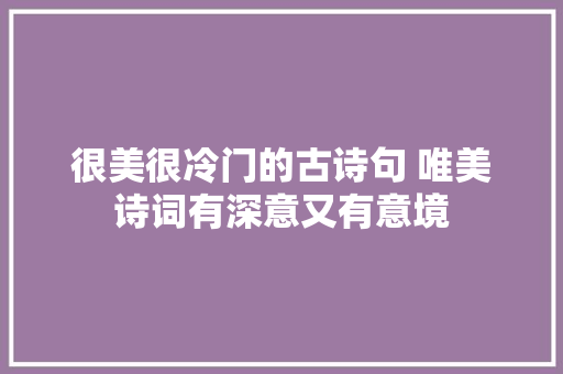 很美很冷门的古诗句 唯美诗词有深意又有意境