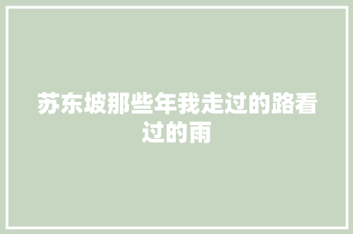 苏东坡那些年我走过的路看过的雨