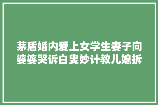 茅盾婚内爱上女学生妻子向婆婆哭诉白叟妙计教儿媳拆散野鸳鸯