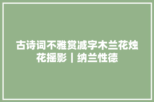 古诗词不雅赏减字木兰花烛花摇影｜纳兰性德