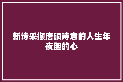 新诗采撷唐硕诗意的人生年夜胆的心
