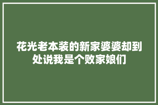 花光老本装的新家婆婆却到处说我是个败家娘们