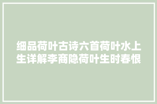 细品荷叶古诗六首荷叶水上生详解李商隐荷叶生时春恨生的含义