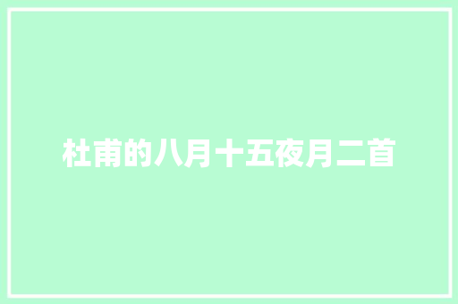 杜甫的八月十五夜月二首
