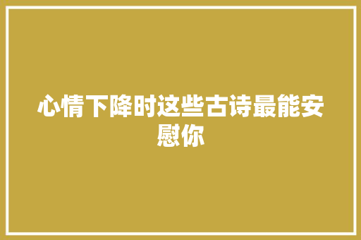心情下降时这些古诗最能安慰你