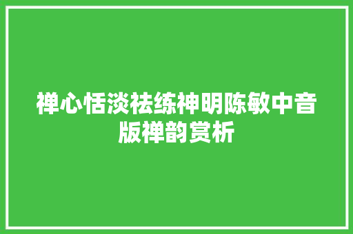 禅心恬淡祛练神明陈敏中音版禅韵赏析