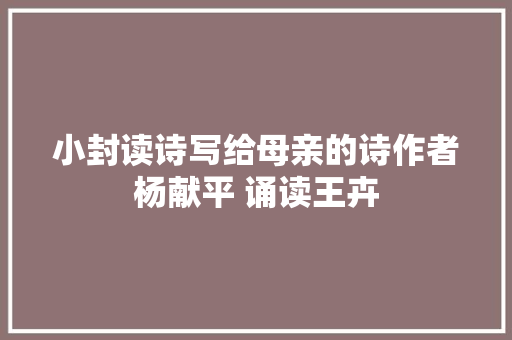 小封读诗写给母亲的诗作者杨献平 诵读王卉
