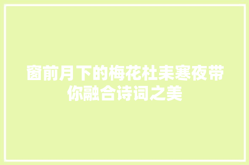 窗前月下的梅花杜耒寒夜带你融合诗词之美