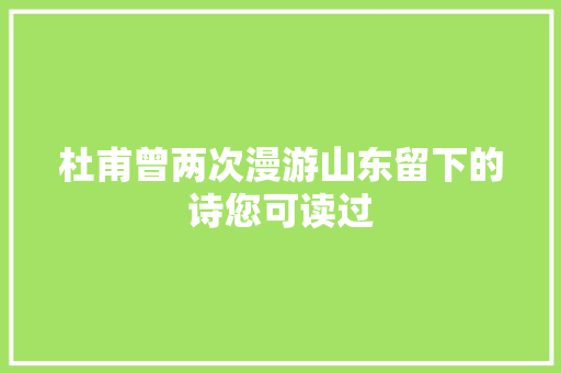 杜甫曾两次漫游山东留下的诗您可读过