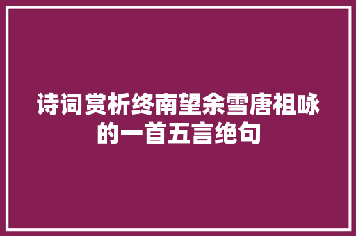 诗词赏析终南望余雪唐祖咏的一首五言绝句