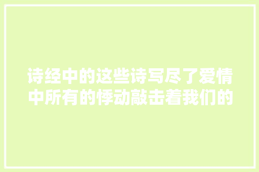 诗经中的这些诗写尽了爱情中所有的悸动敲击着我们的心灵