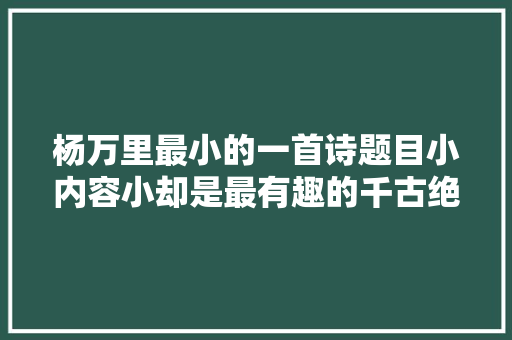 杨万里最小的一首诗题目小内容小却是最有趣的千古绝唱