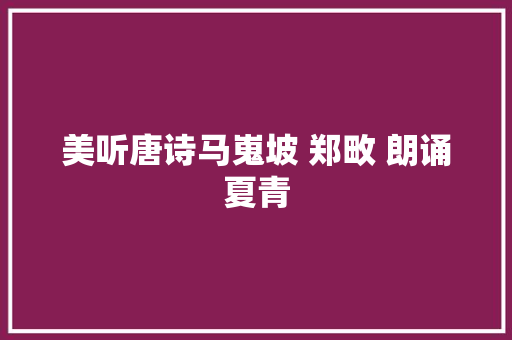 美听唐诗马嵬坡 郑畋 朗诵夏青