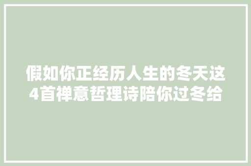 假如你正经历人生的冬天这4首禅意哲理诗陪你过冬给你温暖