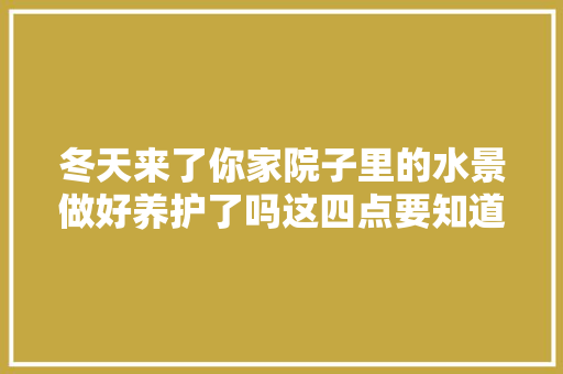 冬天来了你家院子里的水景做好养护了吗这四点要知道别忽视