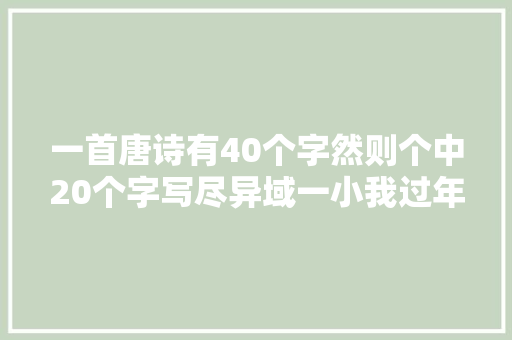 一首唐诗有40个字然则个中20个字写尽异域一小我过年的孤独