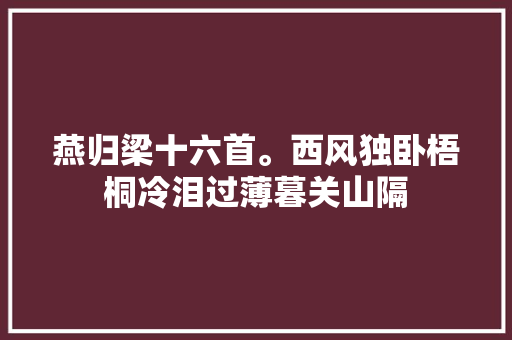 燕归梁十六首。西风独卧梧桐冷泪过薄暮关山隔