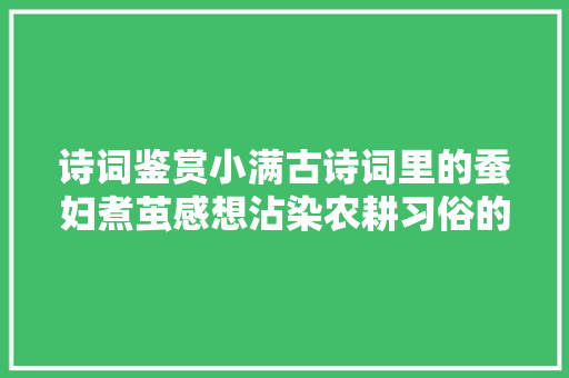 诗词鉴赏小满古诗词里的蚕妇煮茧感想沾染农耕习俗的人文魅力