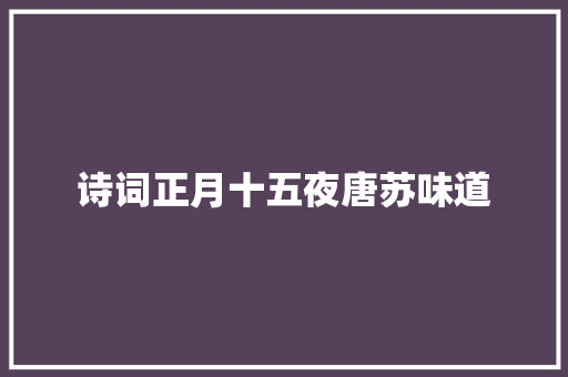 诗词正月十五夜唐苏味道