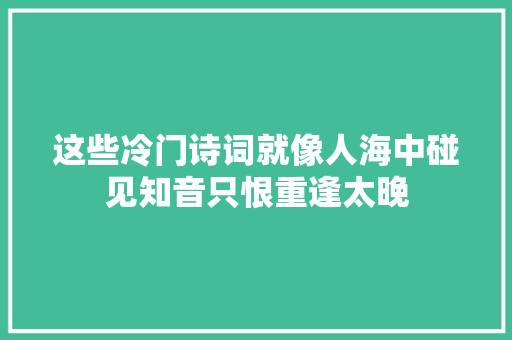 这些冷门诗词就像人海中碰见知音只恨重逢太晚