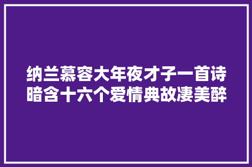 纳兰慕容大年夜才子一首诗暗含十六个爱情典故凄美醉心值得品鉴