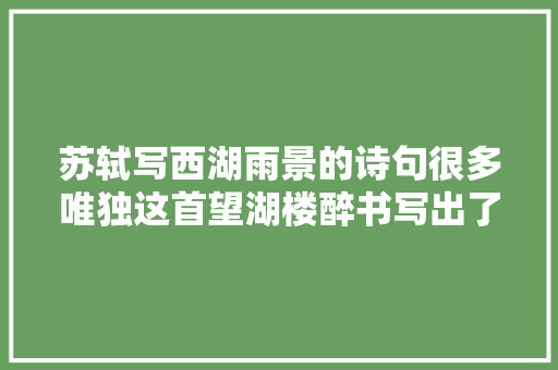 苏轼写西湖雨景的诗句很多唯独这首望湖楼醉书写出了生活的样子