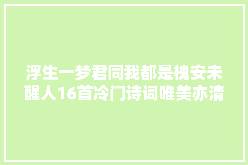 浮生一梦君同我都是槐安未醒人16首冷门诗词唯美亦清悠