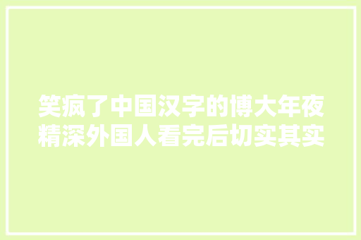 笑疯了中国汉字的博大年夜精深外国人看完后切实其实汗出如浆了