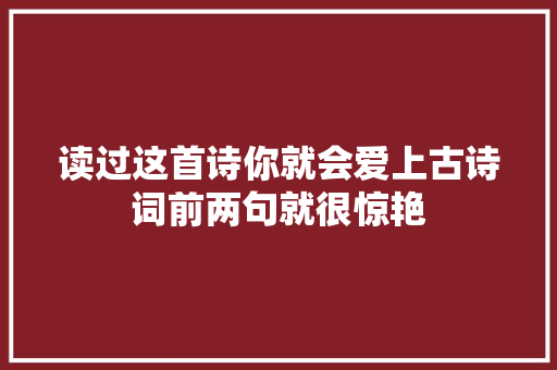 读过这首诗你就会爱上古诗词前两句就很惊艳