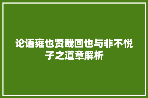 论语雍也贤哉回也与非不悦子之道章解析