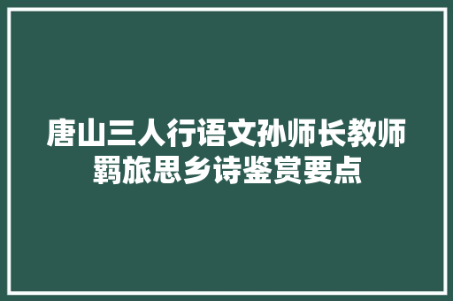 唐山三人行语文孙师长教师羁旅思乡诗鉴赏要点