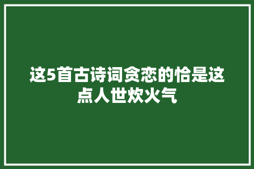 这5首古诗词贪恋的恰是这点人世炊火气